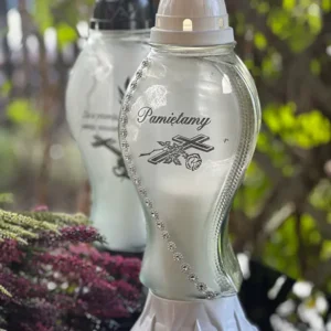 Sklenená sviečka biela S785 "Pamätáme si" (35cm)